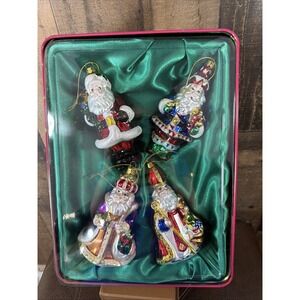 Brass Key Christmas Treasures Santas Around World Hand Blown Ornaments‎ Vtg 2000